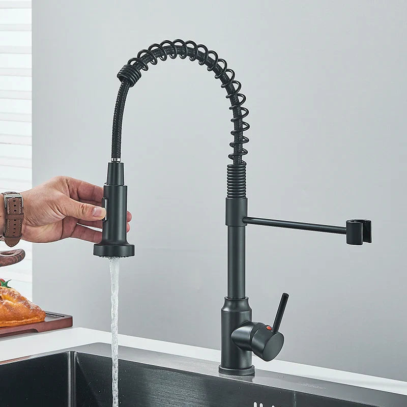 Pull-Down Kitchen Faucet Single Handle 360° Swivel Hot & Cold Mixer with Dual-Function Nozzle, Stainless Steel 304