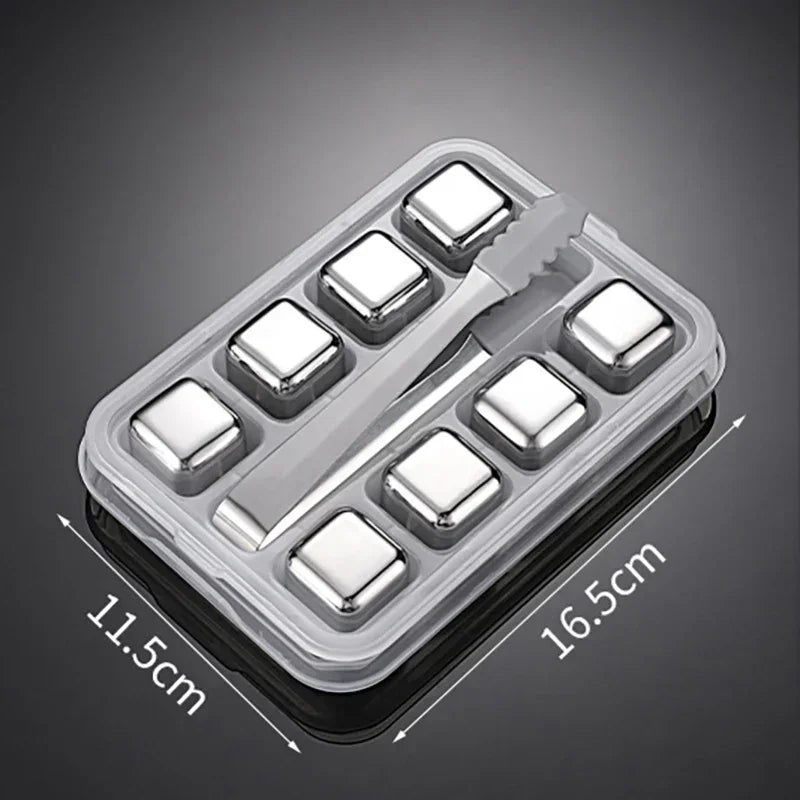 Stainless Steel Reusable Whiskey Stones - Quick-Freeze Ice Cubes with Storage Tray for Whiskey Wine Beer