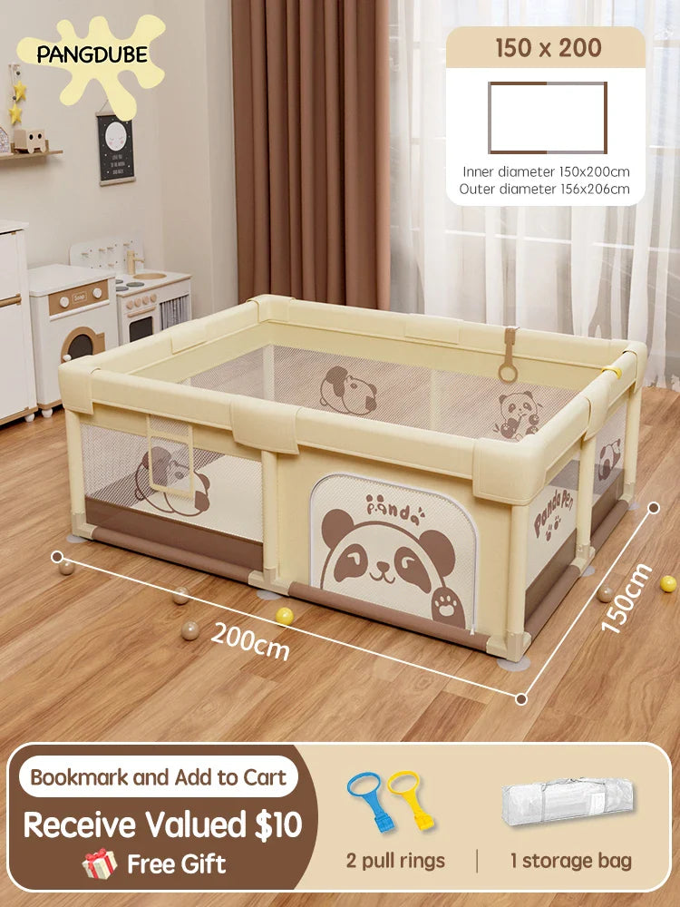 Crocodile Baby Playpen with Storage Bag & Hand Rings – Portable Play Fence for Ball Pit & Toddler Playground