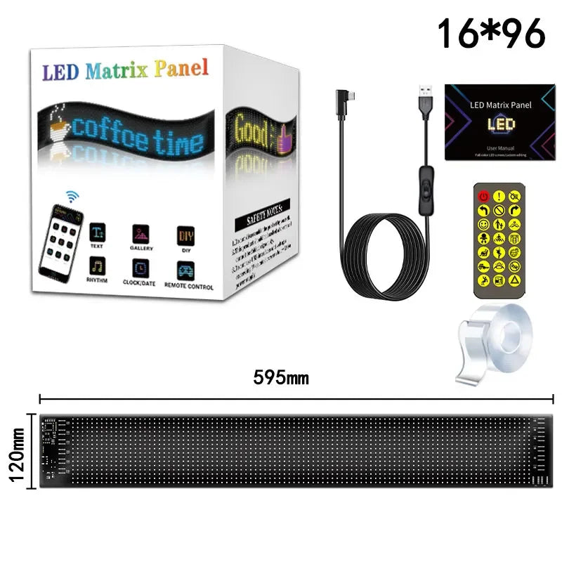 RGB LED Matrix Panel for Car & Truck — Programmable Bluetooth App-Controlled Scrolling Display (16x32, 16x64, 20x64, 16x96)