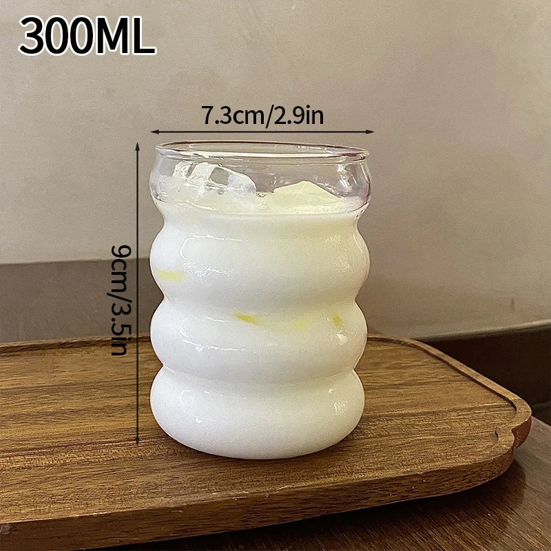 Wave Ripple Glass Tumbler - Transparent Iced Coffee & Milk Tea Cup, 280 ml (9.5 fl oz) & 530 ml (18 fl oz)