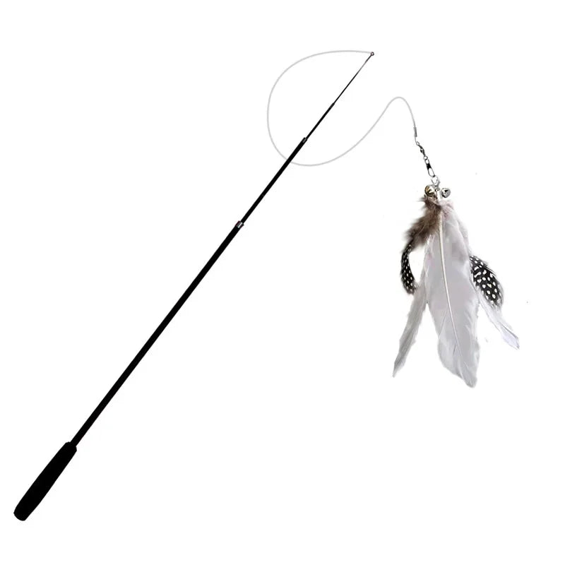 Telescopic Cat Wand 1.8m (6 ft) Extendable Feather Teaser Scratch-Resistant Interactive Cat Toy