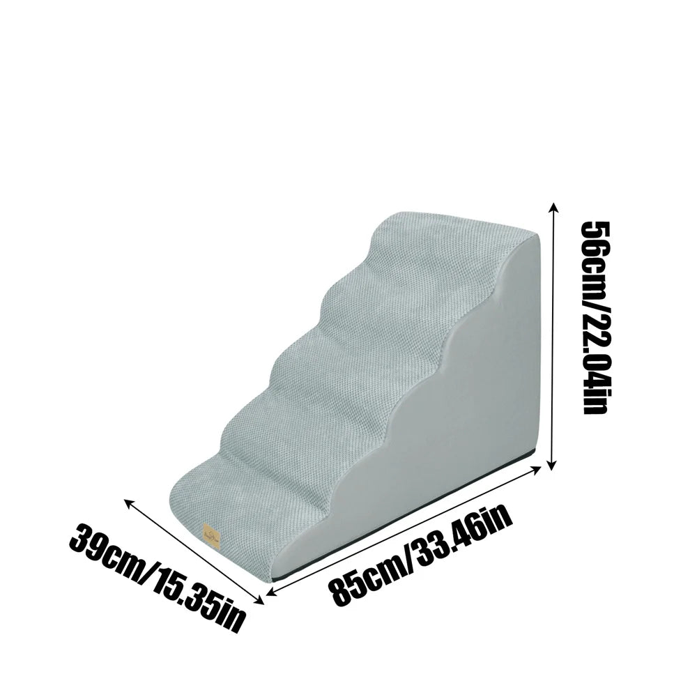5-Step Foam Dog Stairs for High Beds & Sofas – Non-Slip Pet Ramp with Removable Washable Cover, Supports up to 27 kg (59.5 lbs)