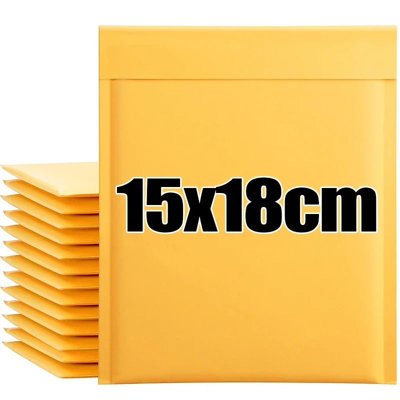 Kraft Paper Bubble Mailers – Self-Seal Waterproof Padded Envelopes, Yellow, Multiple Sizes (11×13–18×23 cm / 4.3×5.1–7.1×9.1 in), Pack of 10/20/30/50
