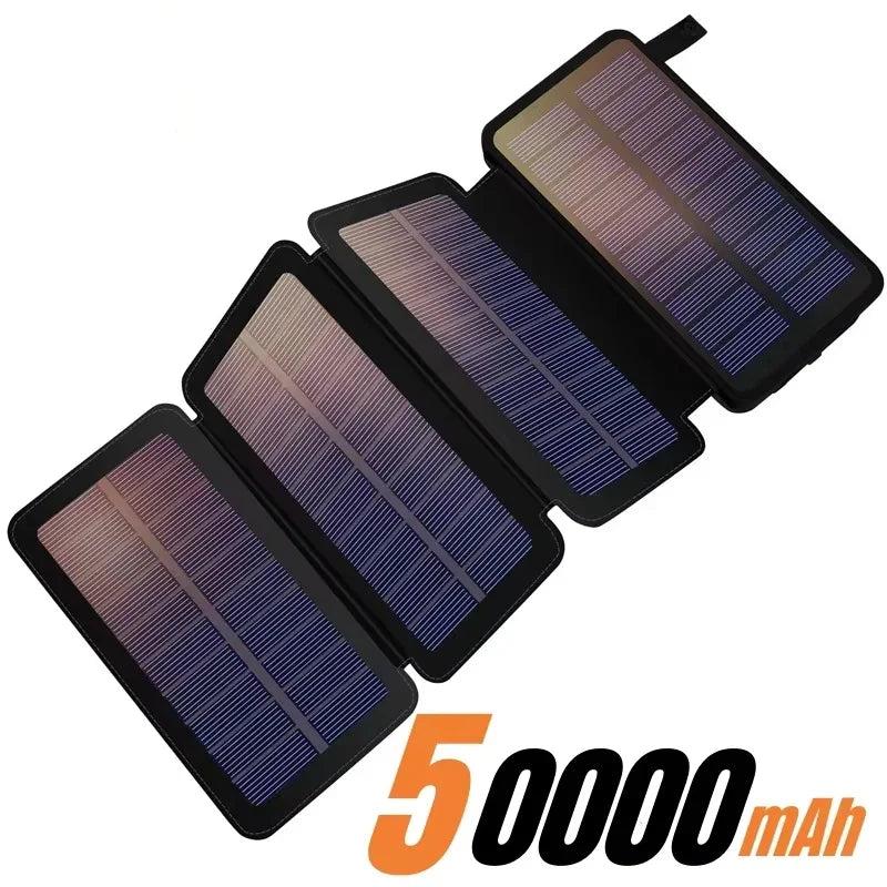 200,000mAh Solar Power Bank with Folding Solar Panels 120W Portable Charger with Built-in Cables USB-C USB-A Lightning Flashlight Digital Display for iPhone Android
