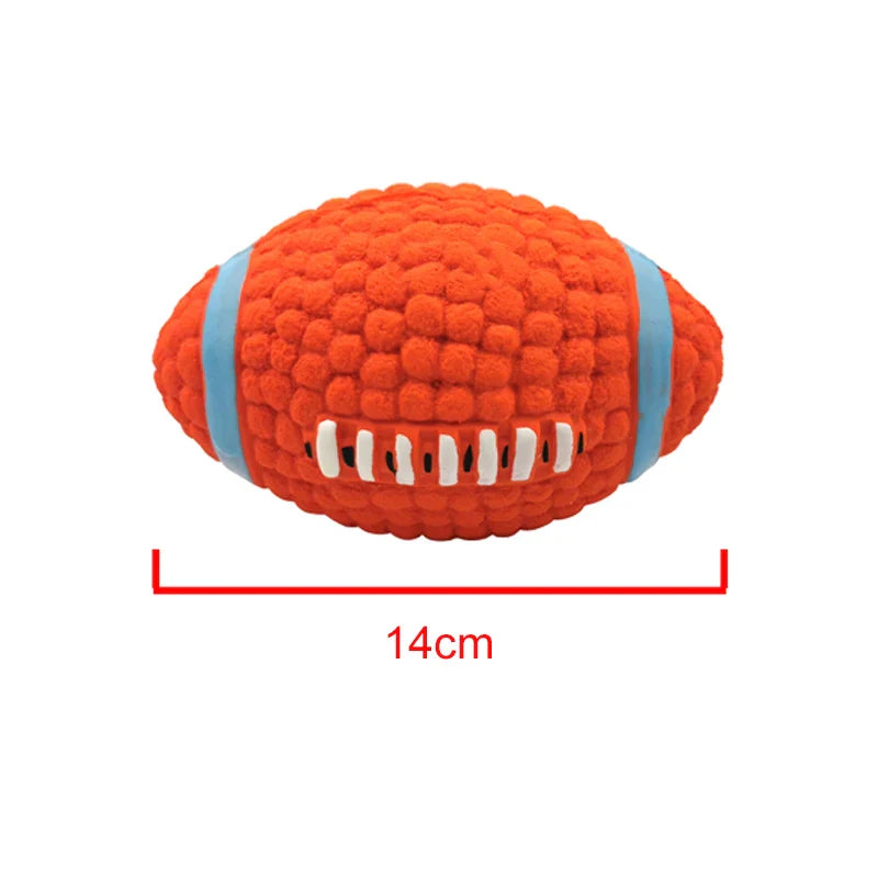 Dog Squeaky Latex Ball Chew Toy – Dental Cleaning Training & Interactive Play (Rugby, Tennis, Volleyball, Football, Basketball Shapes)