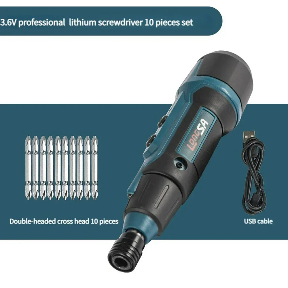 Cordless Electric Screwdriver Set 3.6V 2Nm 200 RPM Rechargeable Wireless Precision Drill for Home DIY