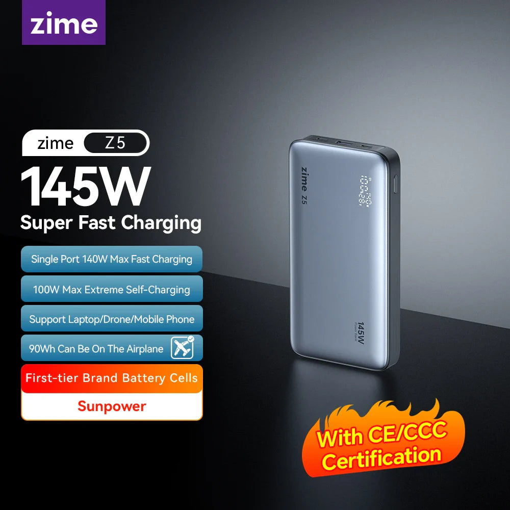 145W 25000mAh PD Fast Charging Power Bank for Laptops & Phones, 2 USB-C & 1 USB-A
