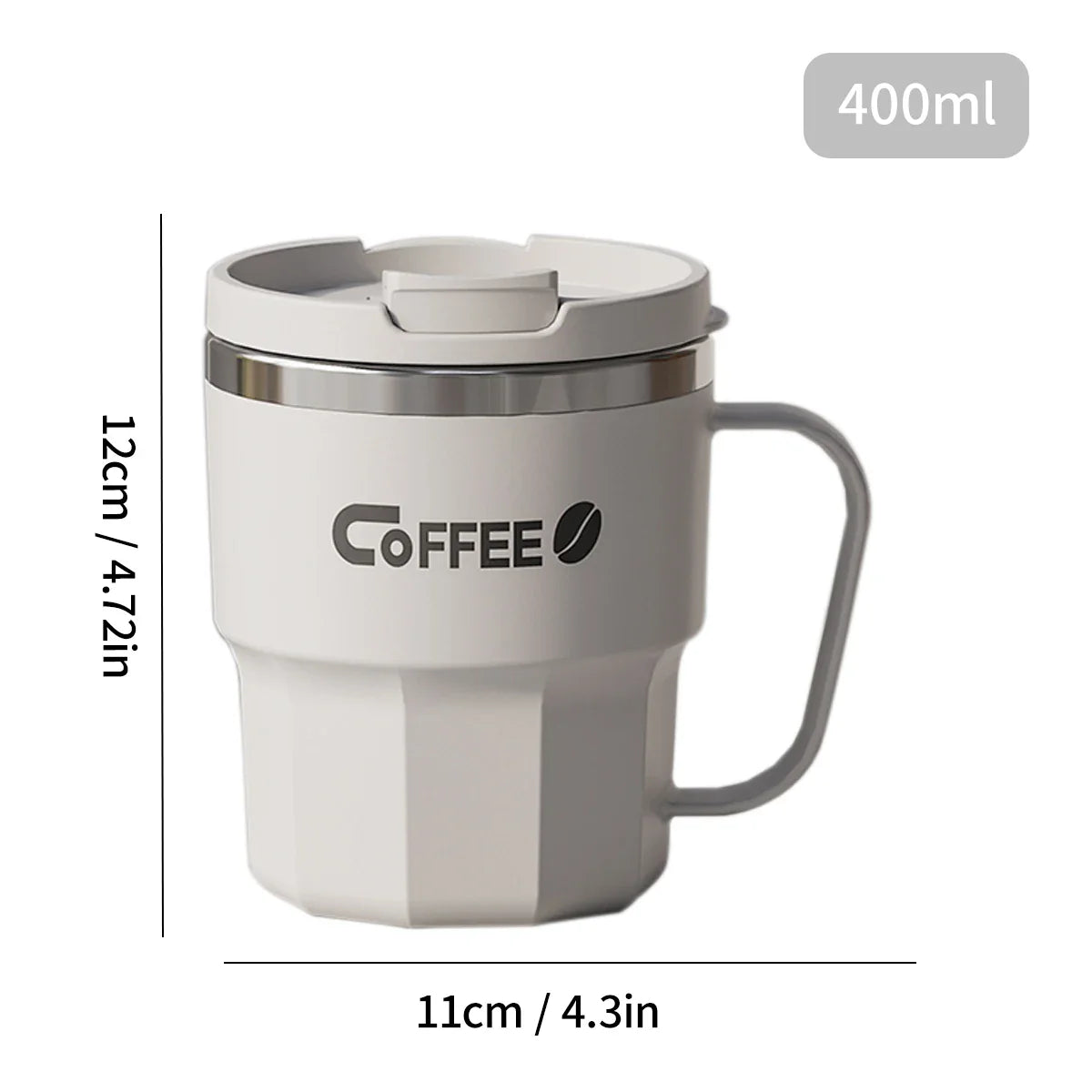 400ml (13.5oz) Double-Layer Insulated 304 Stainless Steel Coffee Mug – Sealed Travel Tumbler for Hot & Cold Drinks