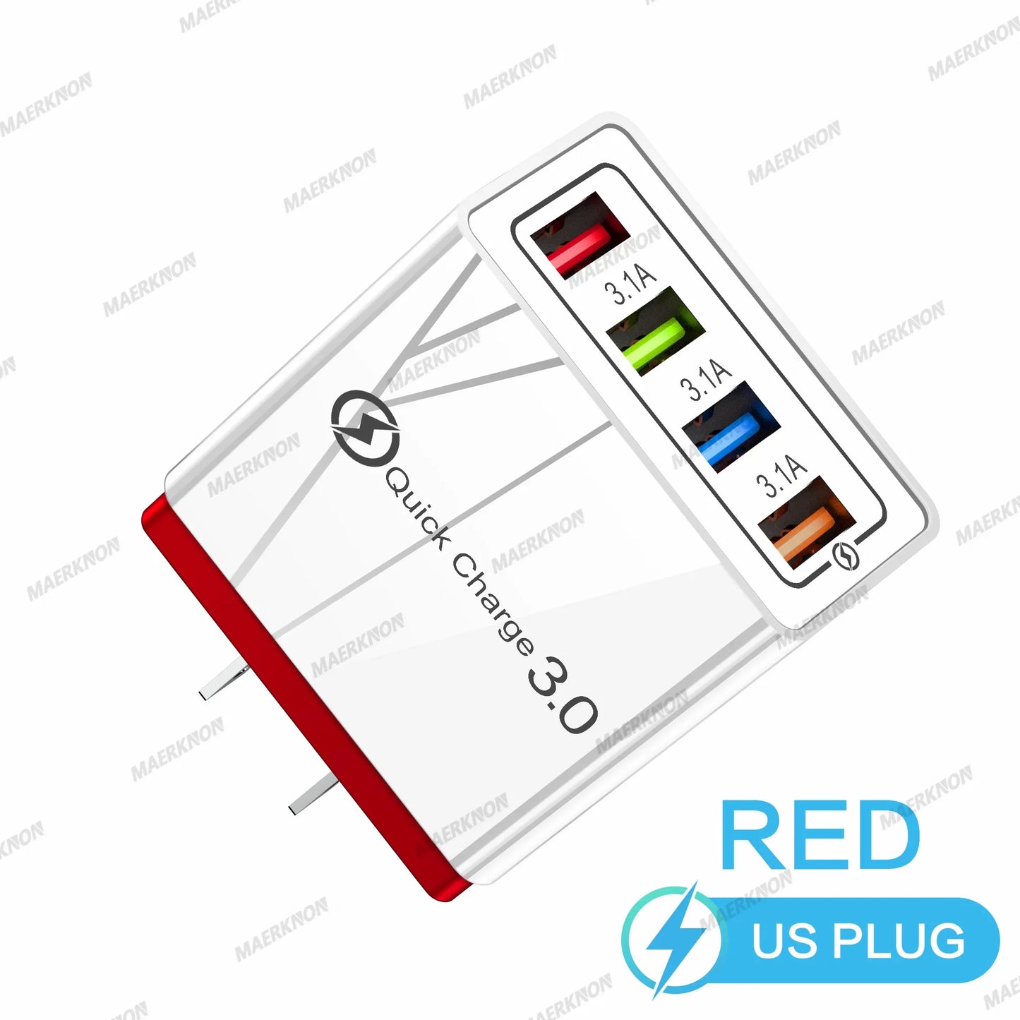 4-Port USB-A Wall Charger QC 3.0 3.1A Fast Travel Charger, 45W Total, US/EU Plug