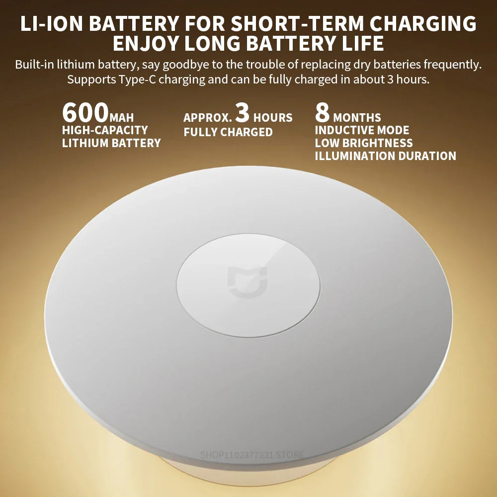 Rechargeable LED Motion Sensor Night Light, Adjustable Brightness, Infrared Human Sensor, Magnetic Base, USB-C
