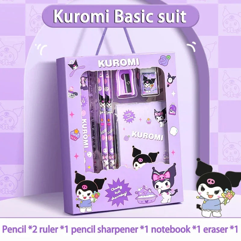 12-Piece Kawaii Character Stationery Set - Kuromi, Cinnamoroll, My Melody, Pochacco, Pompompurin, Hello Kitty Pencils, Erasers and Rulers Student School Supplies Gift