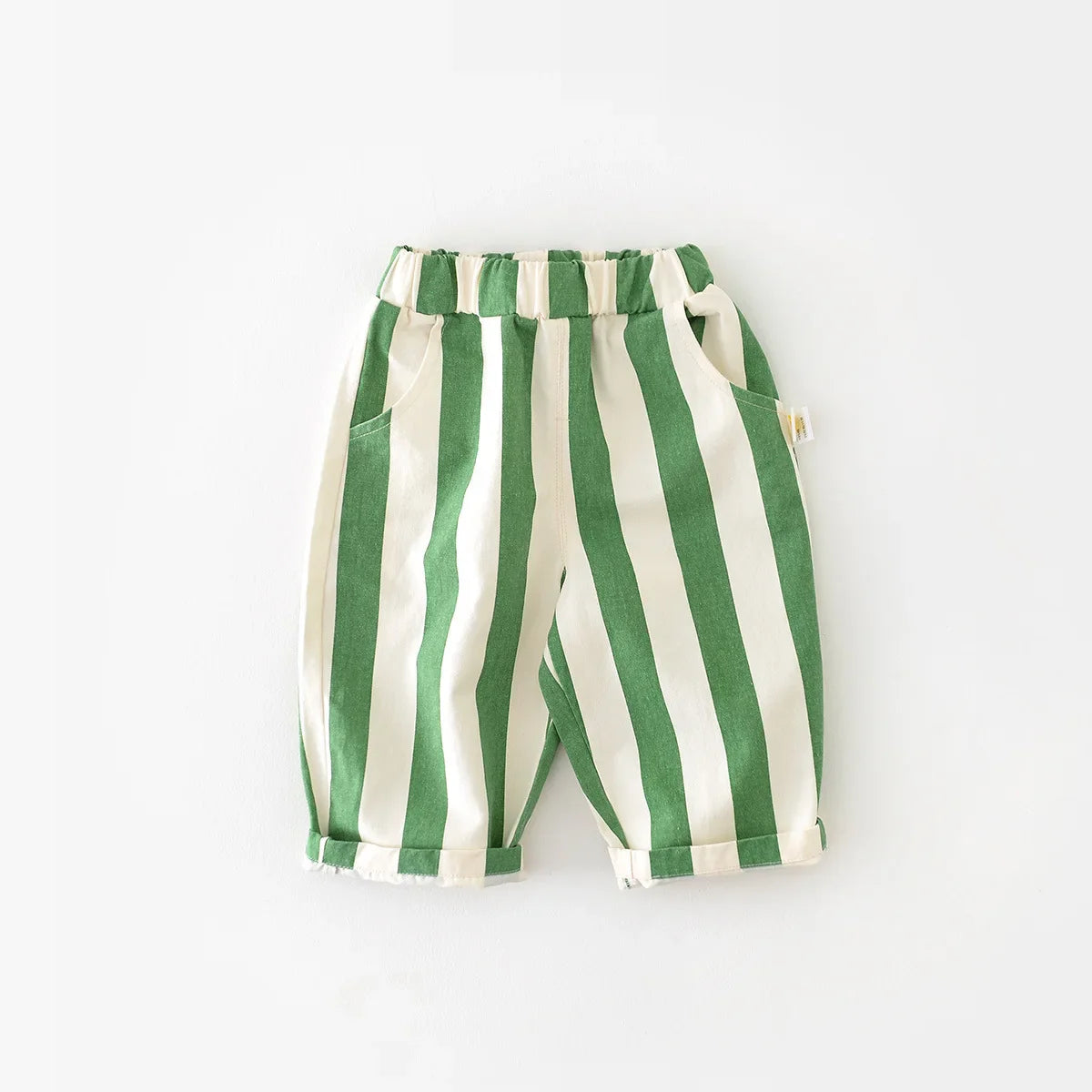 Unisex Toddler Striped Cotton Pants with Pockets – Elastic Waist Casual Kids Trousers