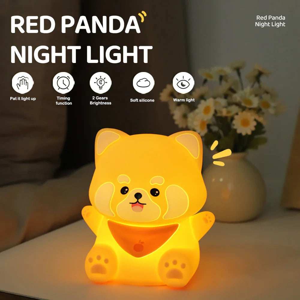 Cute Panda & Lion Silicone LED Night Light – USB Rechargeable Bedside Timer Lamp for Kids & Babies, Perfect Birthday Gift