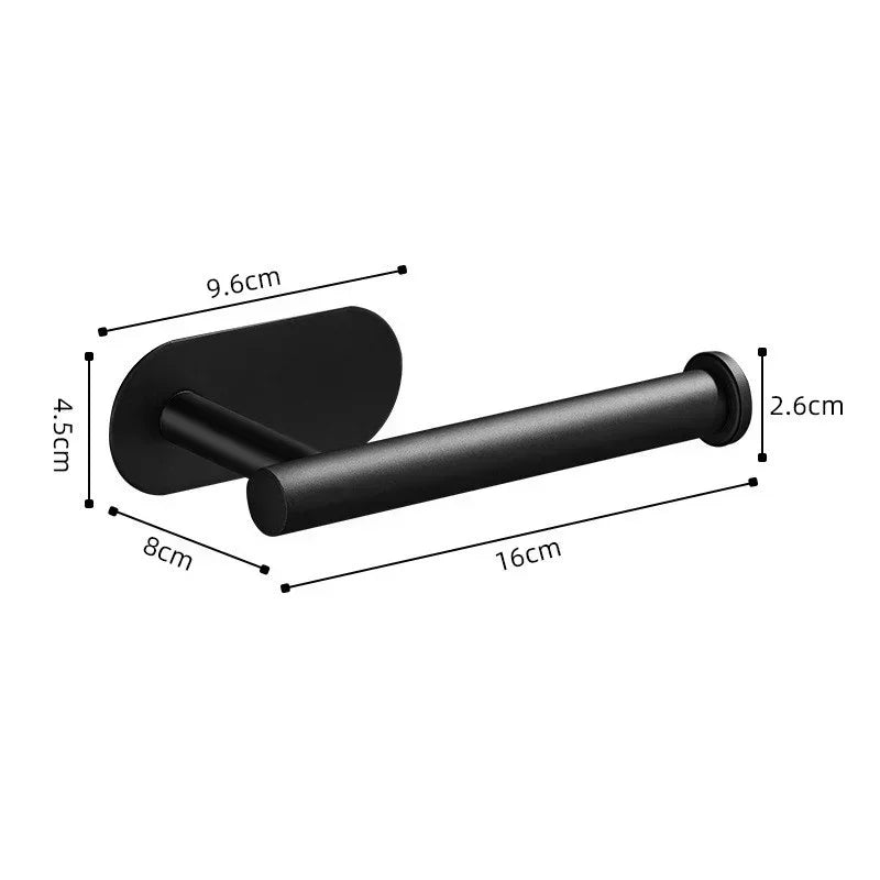 Self-Adhesive Stainless Steel Toilet Paper Holder Matte Black – No-Drill Wall Mount