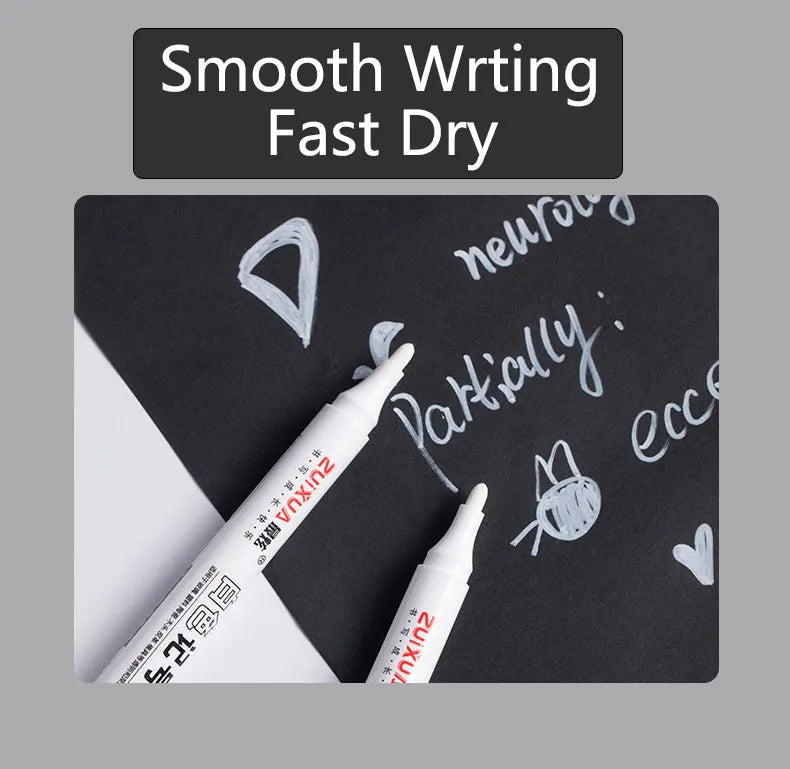 White Opaque Oily Waterproof Gel Marker Pen - Multi Nib Sizes 0.8/1.0/2.0/2.8mm for DIY, Graffiti, Sketching