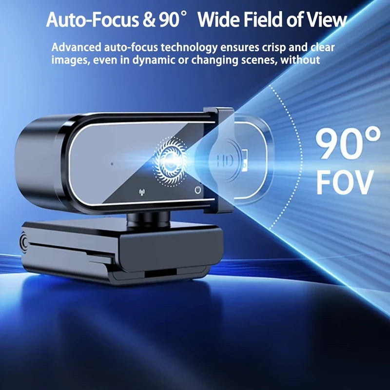 4K USB Webcam with Autofocus & Built-In Microphone — 2K/1080P Options, Privacy Cover, Plug-and-Play
