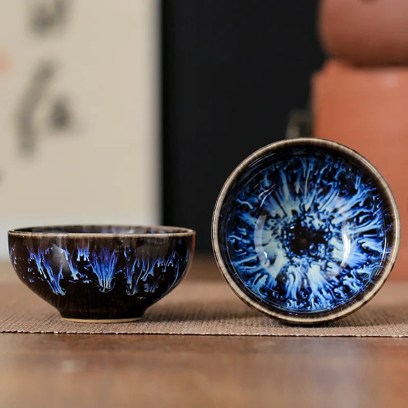 45ml (1.5 fl oz) Ceramic Tasting Teacup – Satin Blue Jianzhan Master Cup for Gongfu Tea
