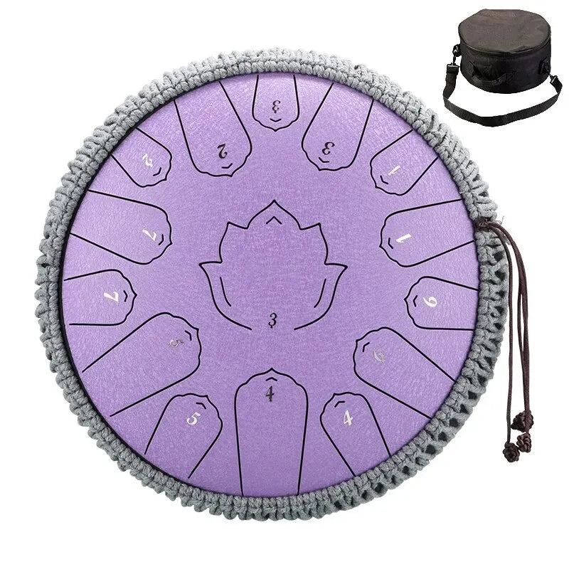 Steel Tongue Drum 13-Inch (32 cm) 15-Note C Scale Handpan-Style Percussion with Mallets & Carry Bag