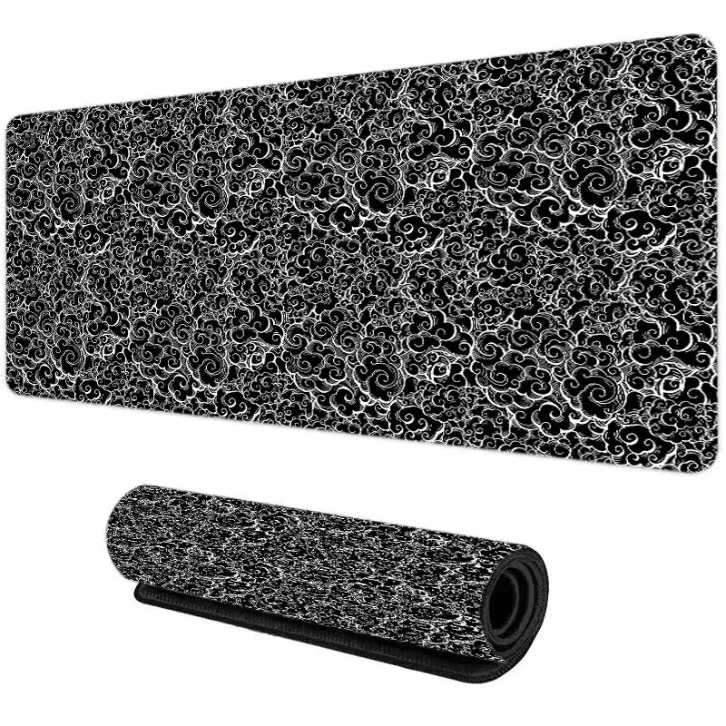 Japanese Clouds Kawaii Black XXL Gaming Mouse Pad - Large Non-Slip Rubber Desk Mat for Laptop & PC