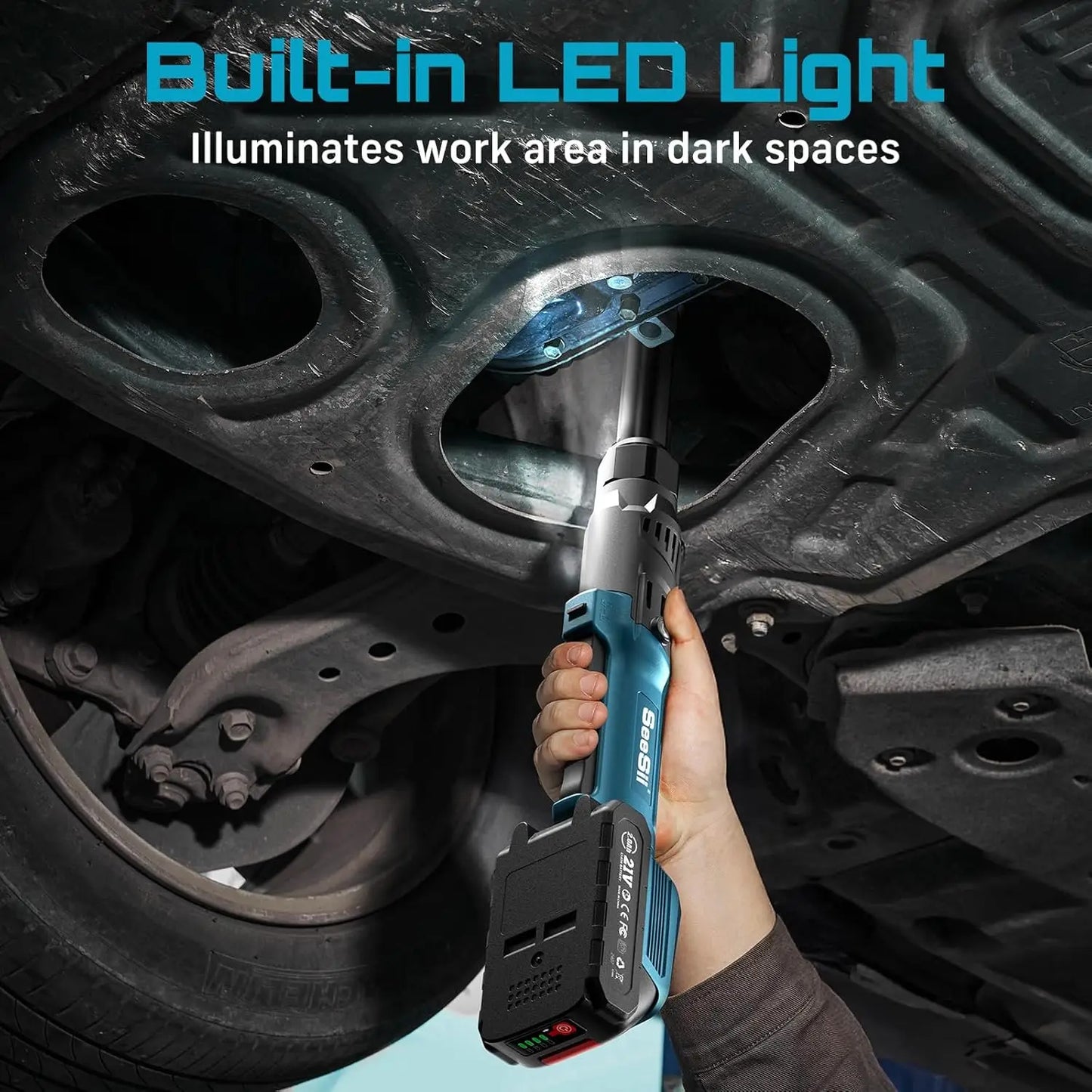 3/8" Cordless Electric Ratchet Wrench 21V Brushless 66 ft-lbs (89 Nm) Extended 4" Neck with 2 Batteries, Charger & Socket Kit