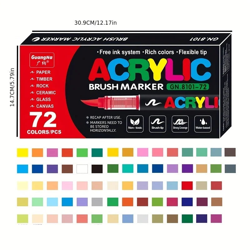 Acrylic Paint Pens Brush Tip - 12–120 Colors for Rock Painting, Wood, Canvas, Stone & DIY Crafts