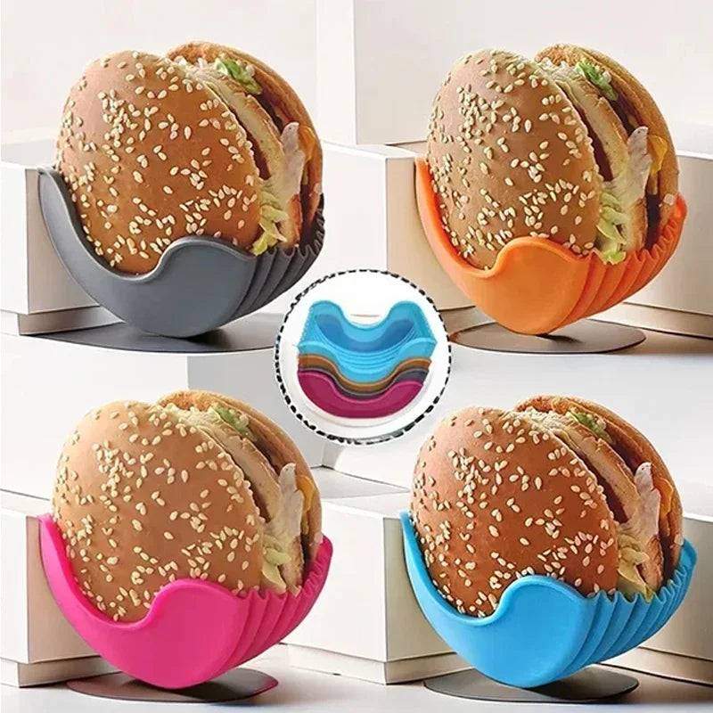 4-Pack Retractable Silicone Burger Holders — Washable Sandwich & French Fry Clips