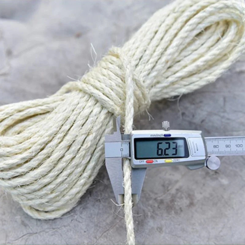 Natural Sisal Rope for Cat Scratching Post – 4mm/6mm x 10/20/50m (0.16/0.24in × 32.8/65.6/164ft) Bleached White for Cat Trees & Sofa Protection