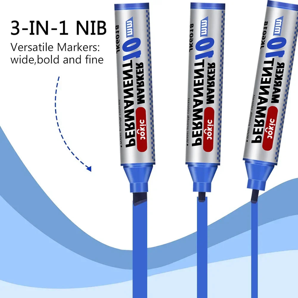 4-Pack Permanent Marker Pens - Waterproof Ink, Fine & 10 mm Chisel Tips, Black Blue Red Green