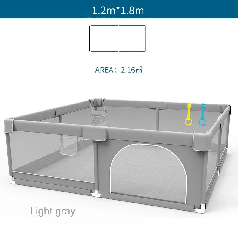 Light Gray Baby Playpen with Pull Ring - Play Yard & Ball Pit Safety Fence for Toddlers