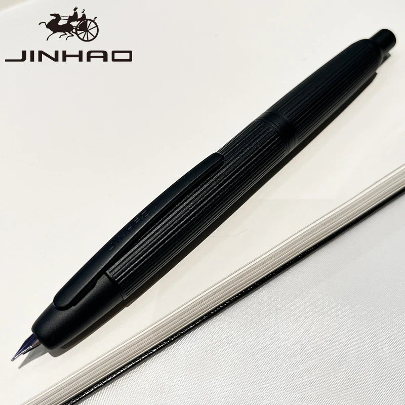 Push-Button Retractable Fountain Pen — Metal Body, Clip & Converter, EF/F Nib 0.5mm (0.02in) — Black/White
