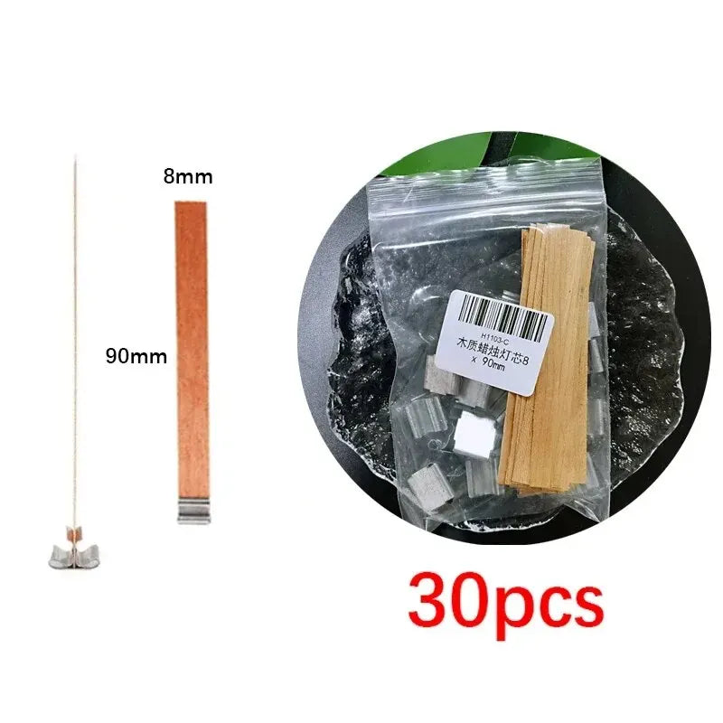 30-Pack Premium Wooden Candle Wicks with Metal Clip Bases for Candle Making – Paraffin & Beeswax Smokeless Wicks