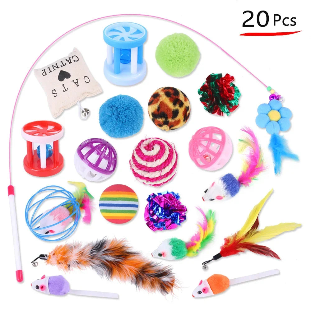 Foldable Cat Tunnel Play Tent with Mouse-Shaped Balls and Fish Simulation Toys for Kittens