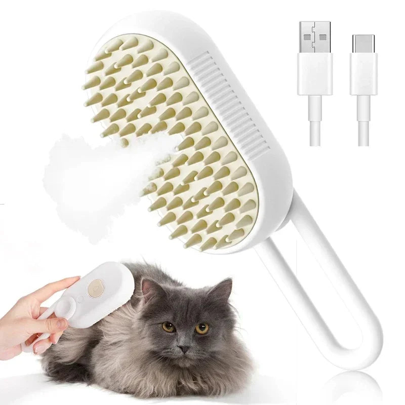 Steam Pet Grooming Brush 3-in-1 Spray Massage USB Rechargeable Hair Removal Comb for Cats & Dogs