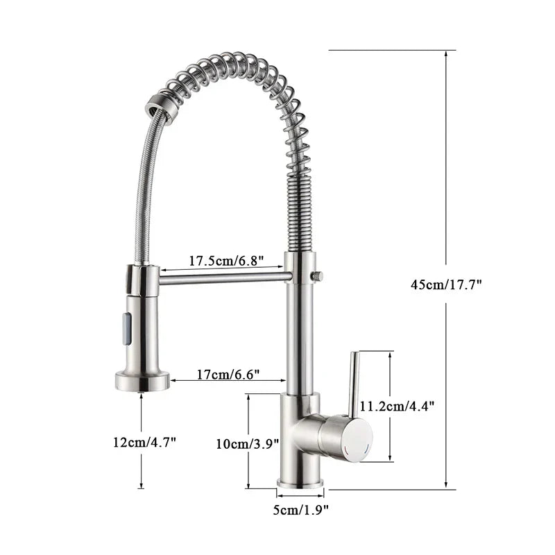 Brushed Nickel Pull-Out Kitchen Faucet — Deck-Mounted Single-Handle 360° Rotating Sprayer, Hot & Cold