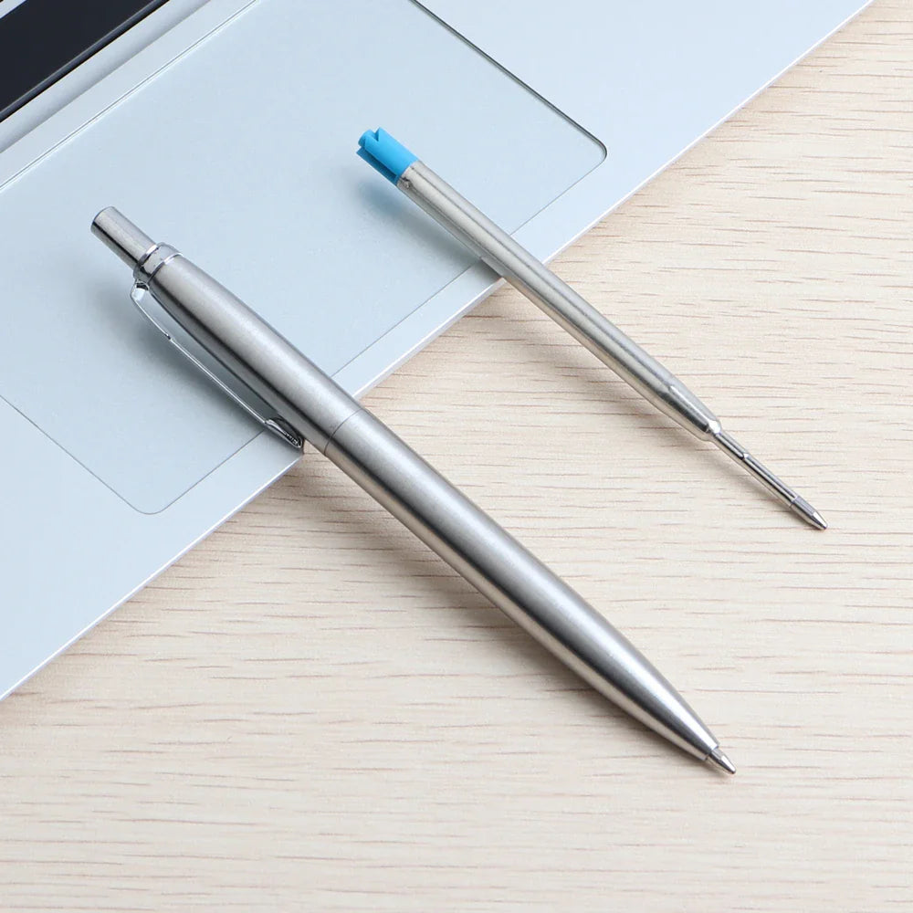Metal Retractable Ballpoint Pens - 1/5 Pack, G2 Refill Compatible, 0.7mm Blue Ink Pens for School & Office