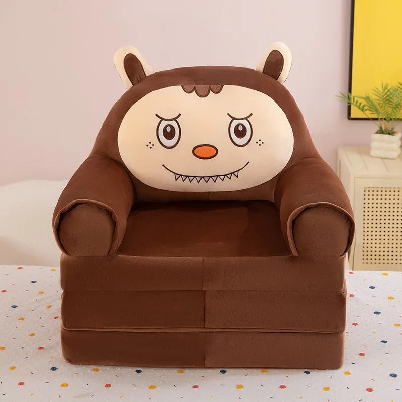 Foldable 3-Layer Plush Kids Sofa Chair Cartoon Baby Seat with Removable Cover