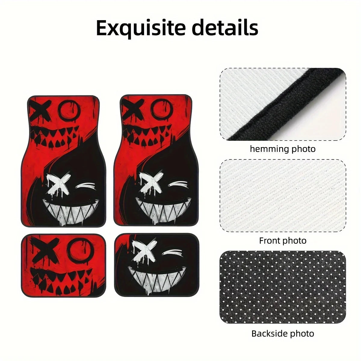 4-Pack Universal Car Floor Mats – Spooky Halloween Red & Black, All-Weather Non-Slip Durable