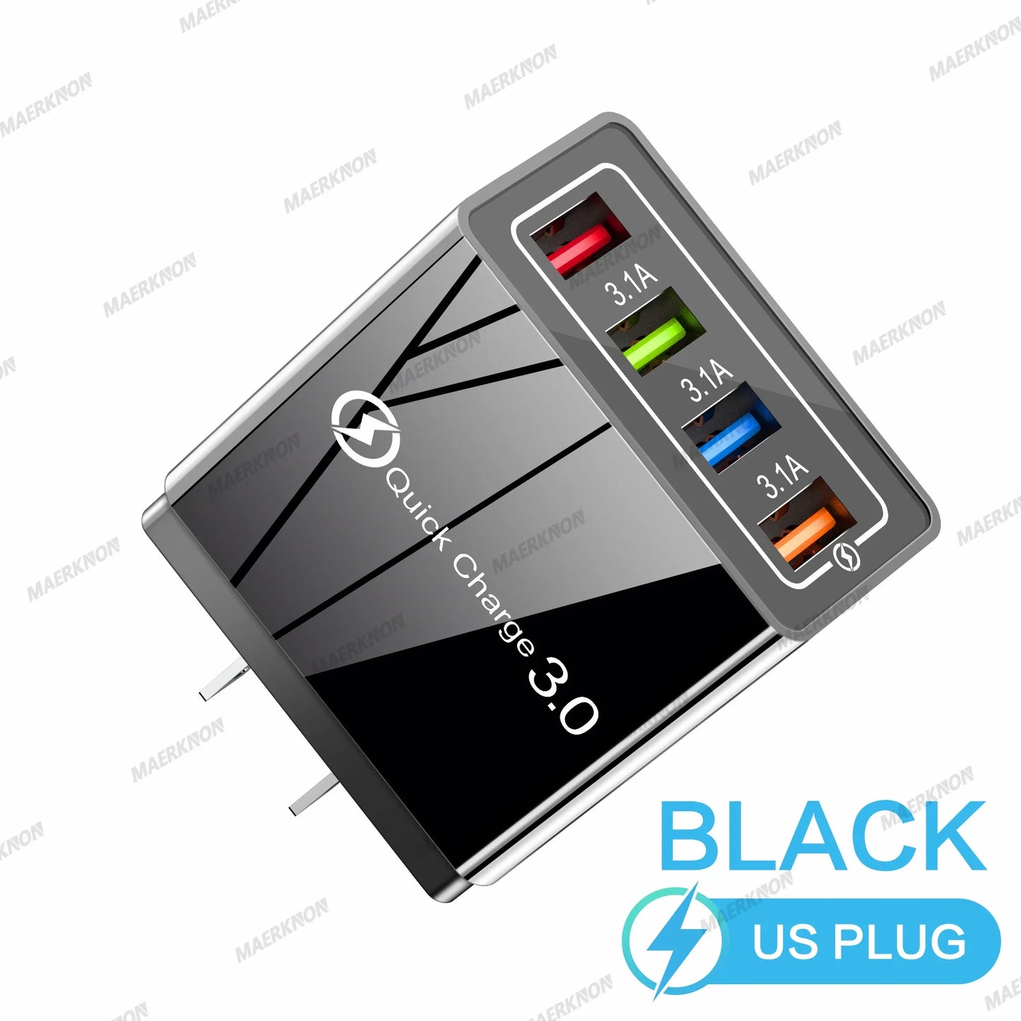 4-Port USB-A Wall Charger QC 3.0 3.1A Fast Travel Charger, 45W Total, US/EU Plug