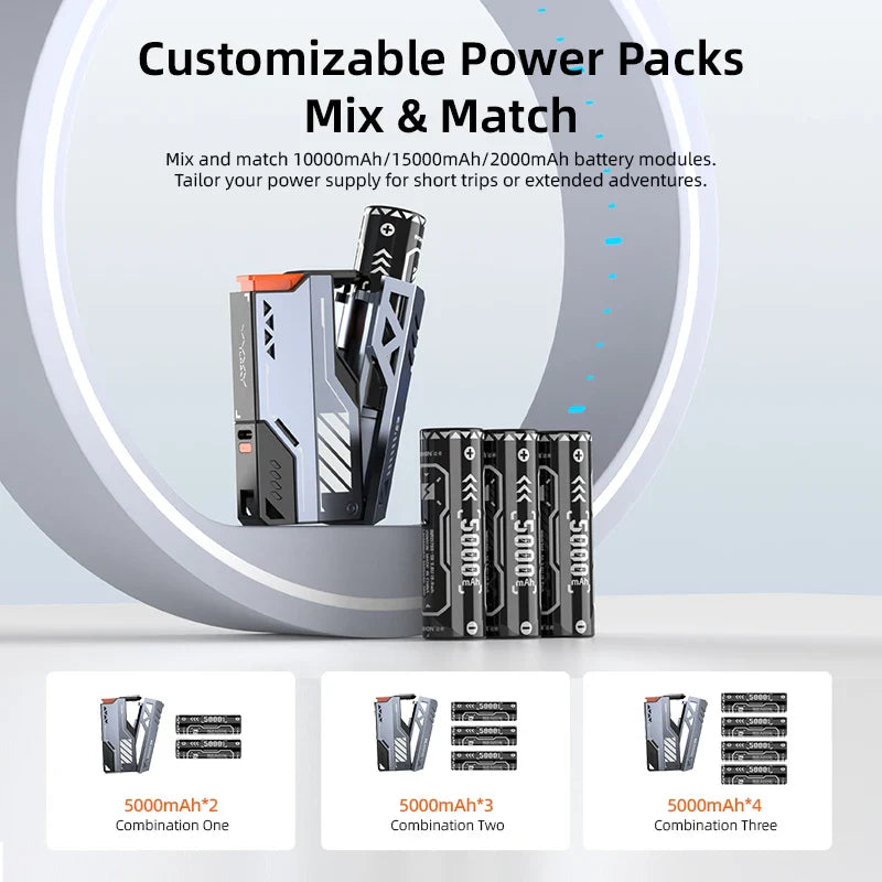 Detachable Power Bank 10,000–50,000mAh | 22.5W Fast Charge Replaceable Battery Pack with Built-In Cable