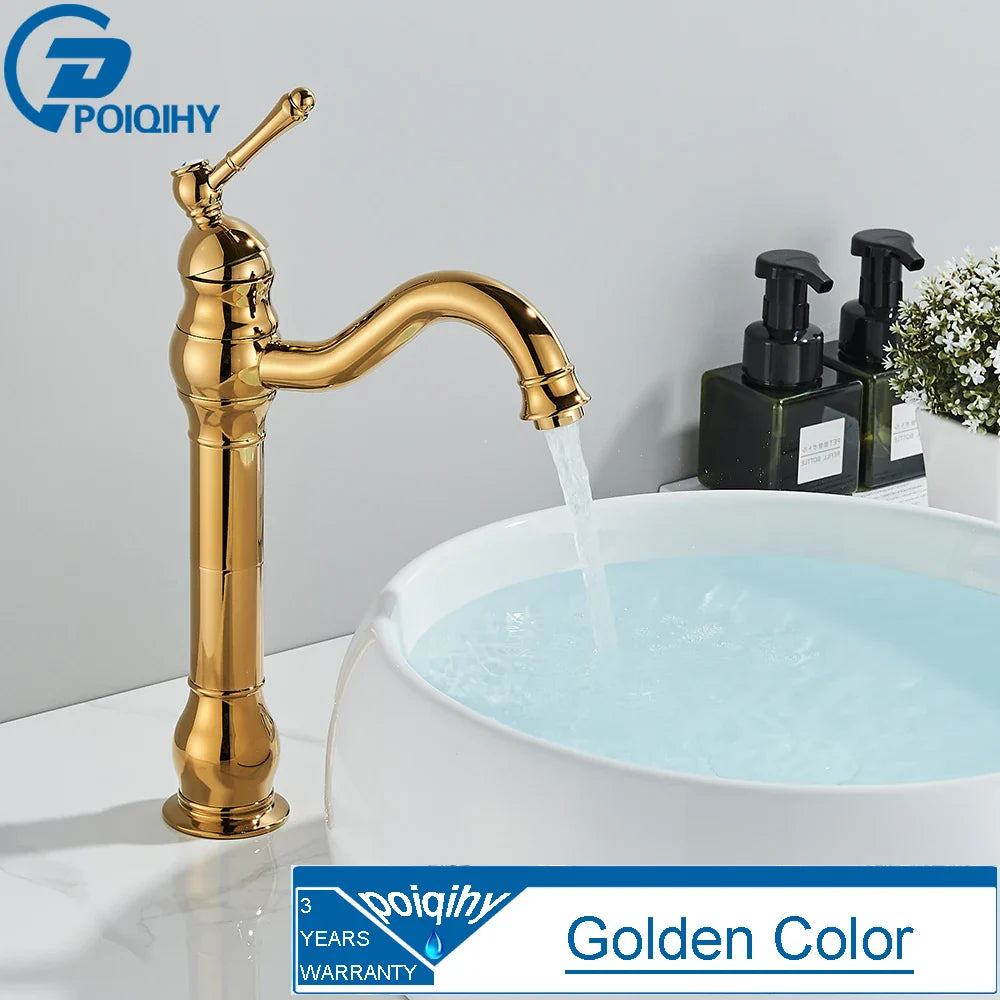 Antique Brass Vessel Sink Faucet Deck-Mounted Single Hole Hot & Cold Mixer Tap for Bathroom