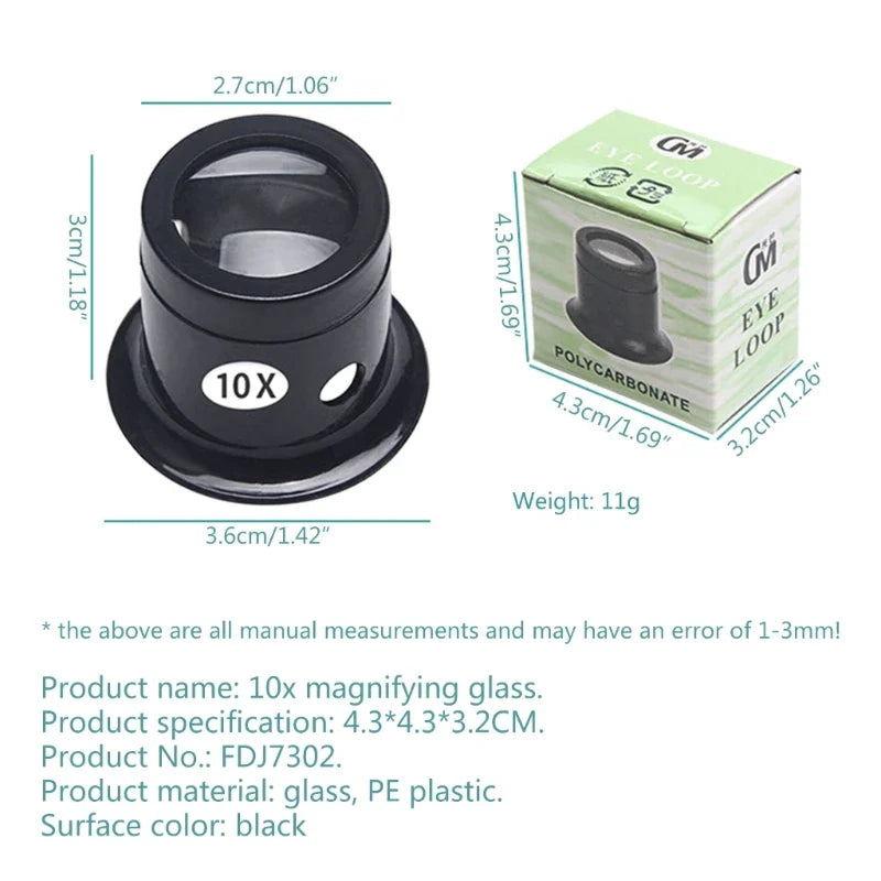 Jeweler Eye Loupe 5X 10X 15X 20X 4-Pack Eye Magnifiers + 1 Glass Loop for Watchmaking & Jewelry