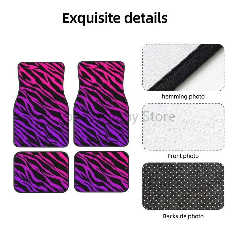 Zebra Stripe Car Floor Mats 4-Piece Non-Slip All-Weather Universal Mats for Sedan SUV