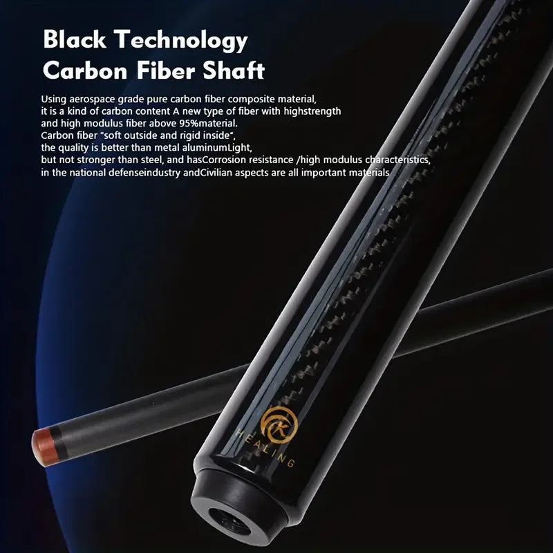 Carbon Fiber Pool Cue with Extension — Customizable Tip 9.5–13.9mm, Multiple Joints & Weights, 58.1in (147.7cm) 1/2 Joint Billiard Cue