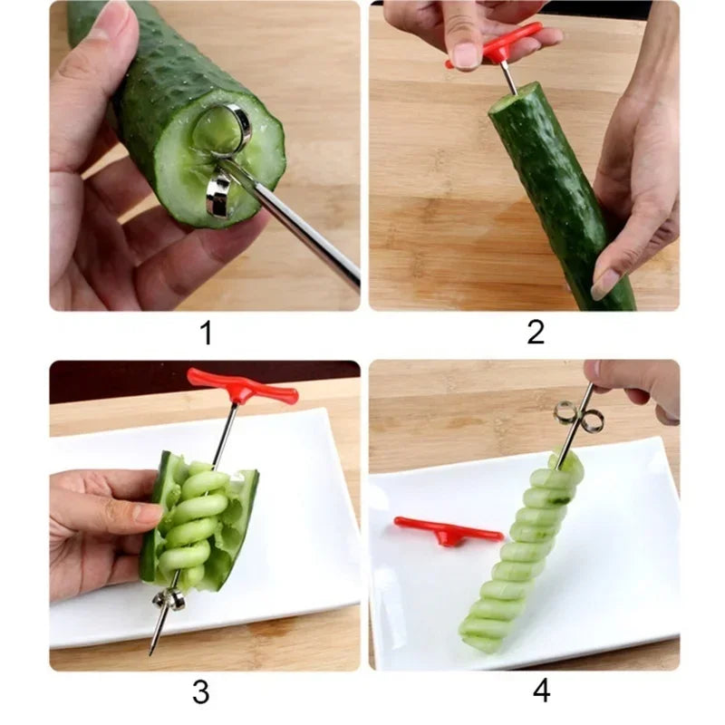 Handheld Vegetable Spiral Knife 1-Pack Stainless Steel Potato Carrot Cucumber Spiralizer Manual Veg Cutter