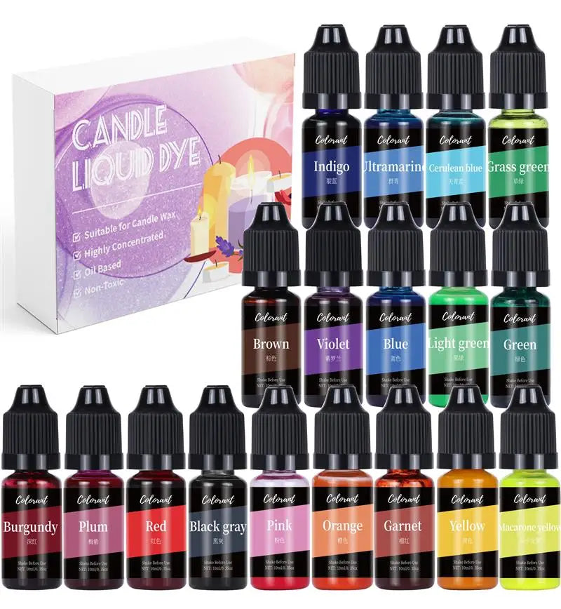 Candle Dye Kit - Liquid Colorants for DIY Candle & Soap Making (5ml / 10ml Bottles)