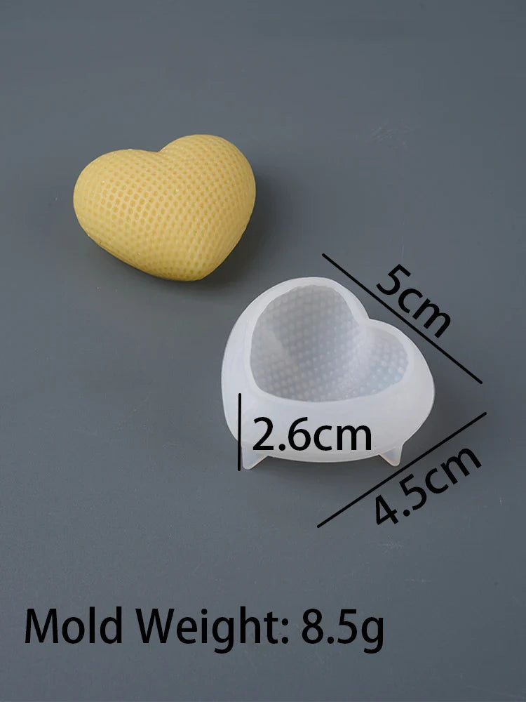 Grid Heart Silicone Mold S/M/L 3D Love Shape Candle and Soap Mold for DIY Valentine's Day Crafts