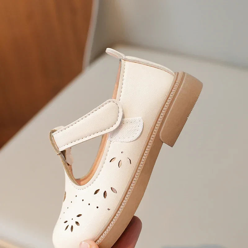 T-Strap Mary Jane Shoes for Baby & Toddler Girls Hollow-Out Vintage Non-Slip Flats Beige Brown Dress Shoes