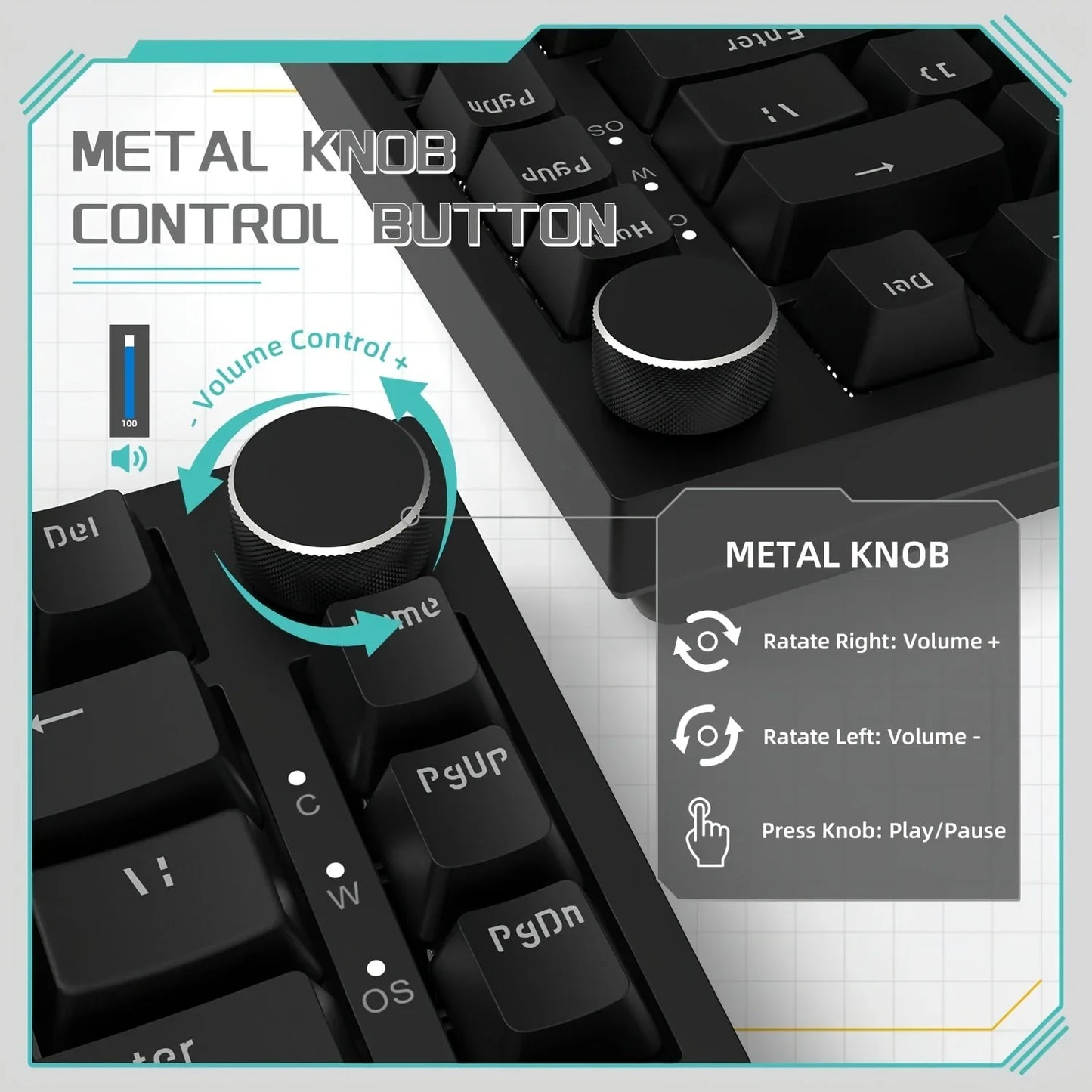 82-Key Hot-Swappable Mechanical Keyboard with Rotary Volume Knob, USB Wired & 2.4GHz Wireless, Monochrome Backlight
