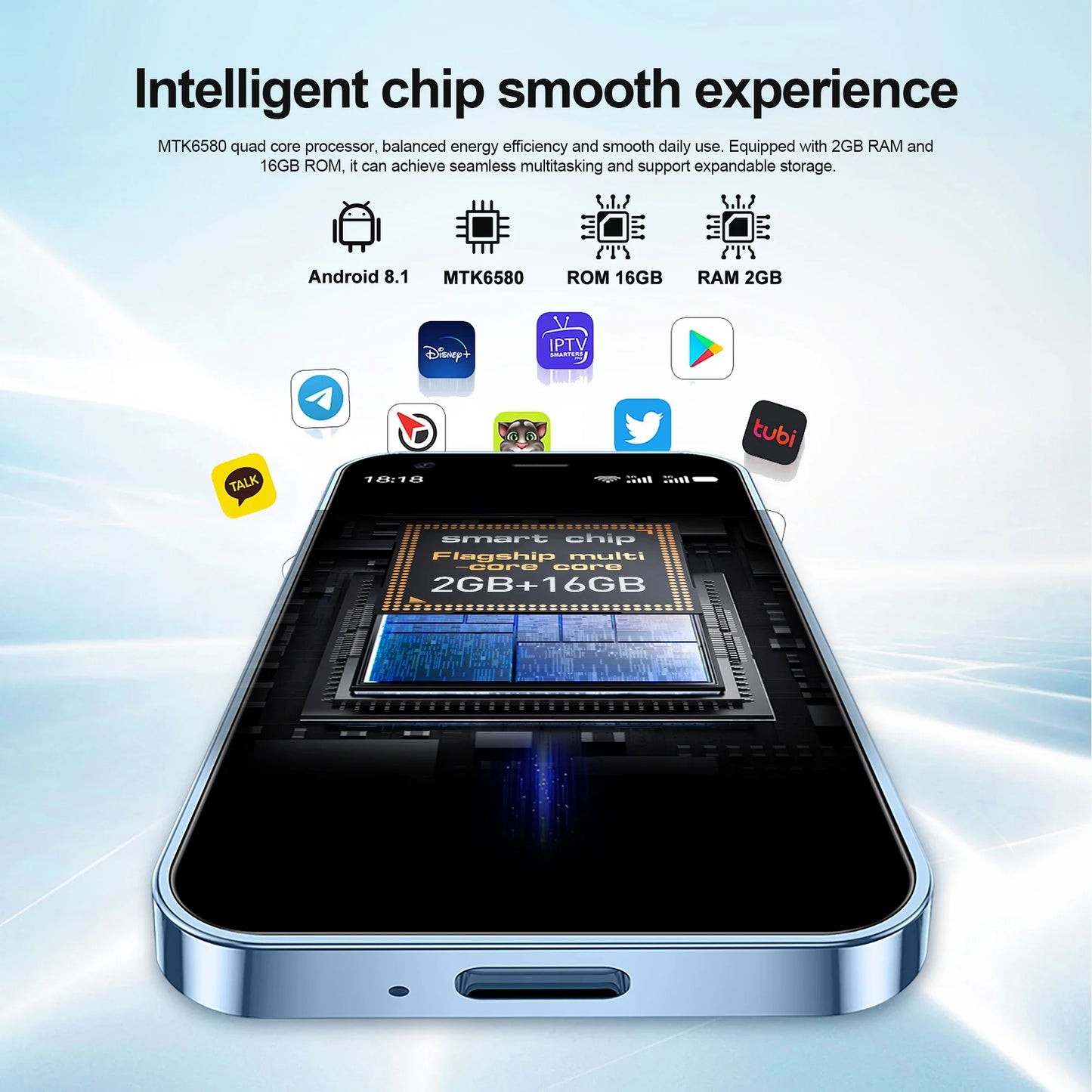 Mini Android Smartphone 3.0-inch (7.6 cm) 2GB RAM 16GB ROM 3G WCDMA Dual SIM Face Unlock WiFi GPS Google Play